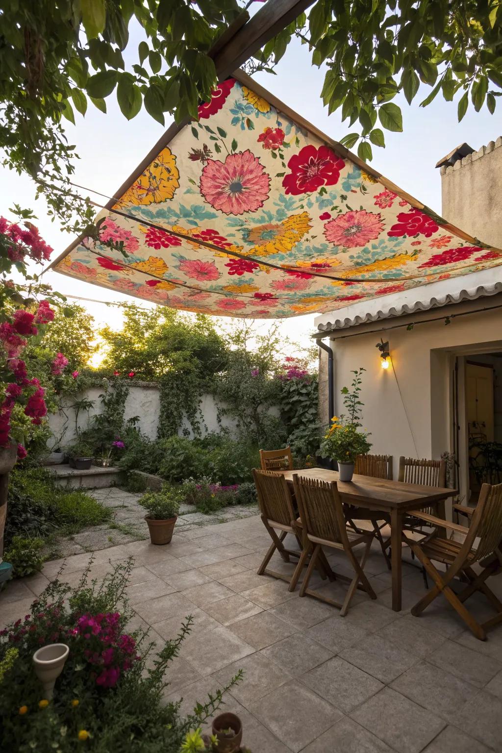 A fabric roof is an easy way to add color and shade.