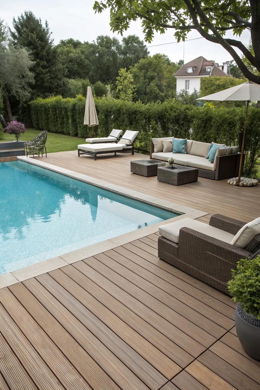 Elegant decking enhances the aesthetics of your pool area.