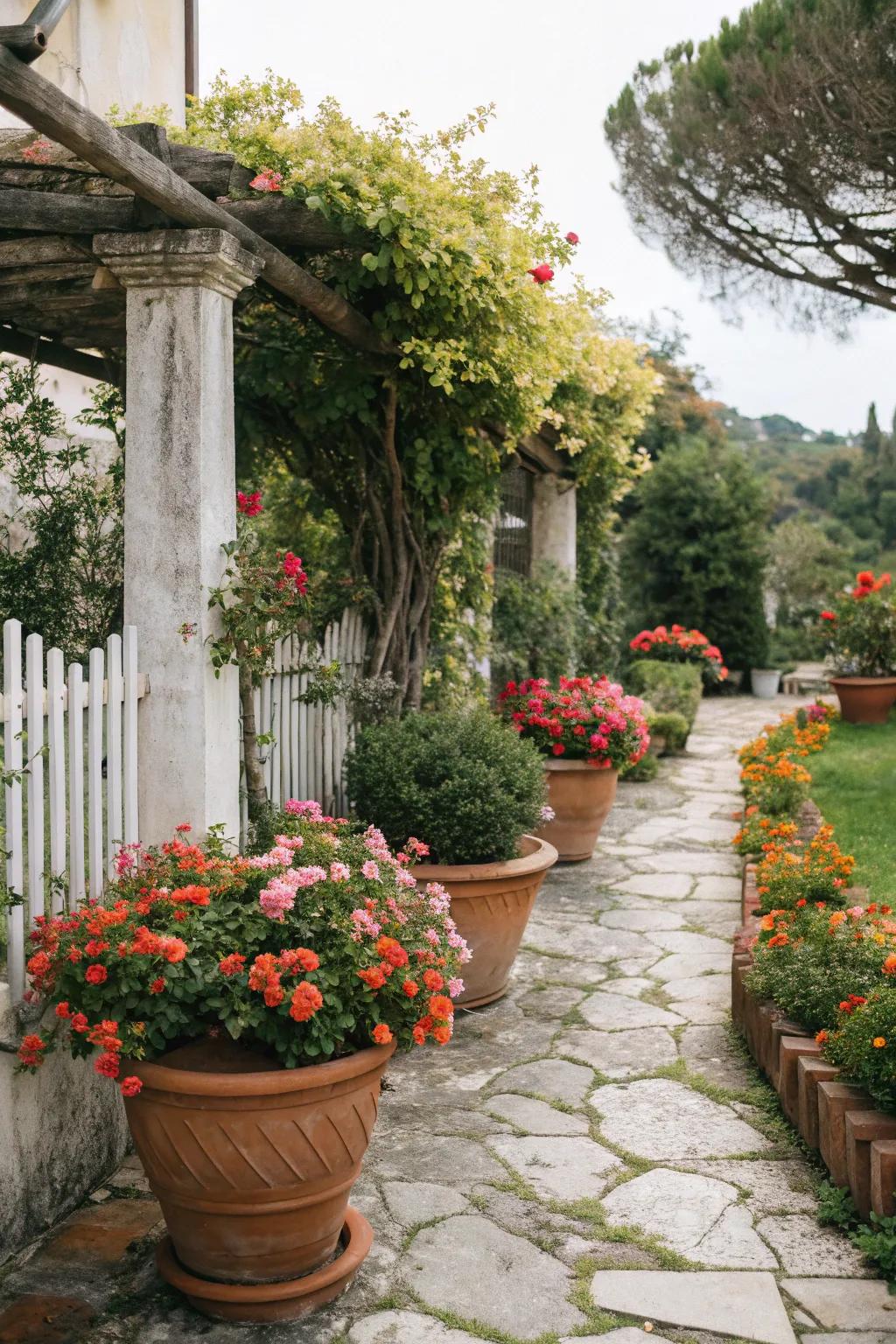 Terracotta pots bring warmth and an authentic Italian feel.