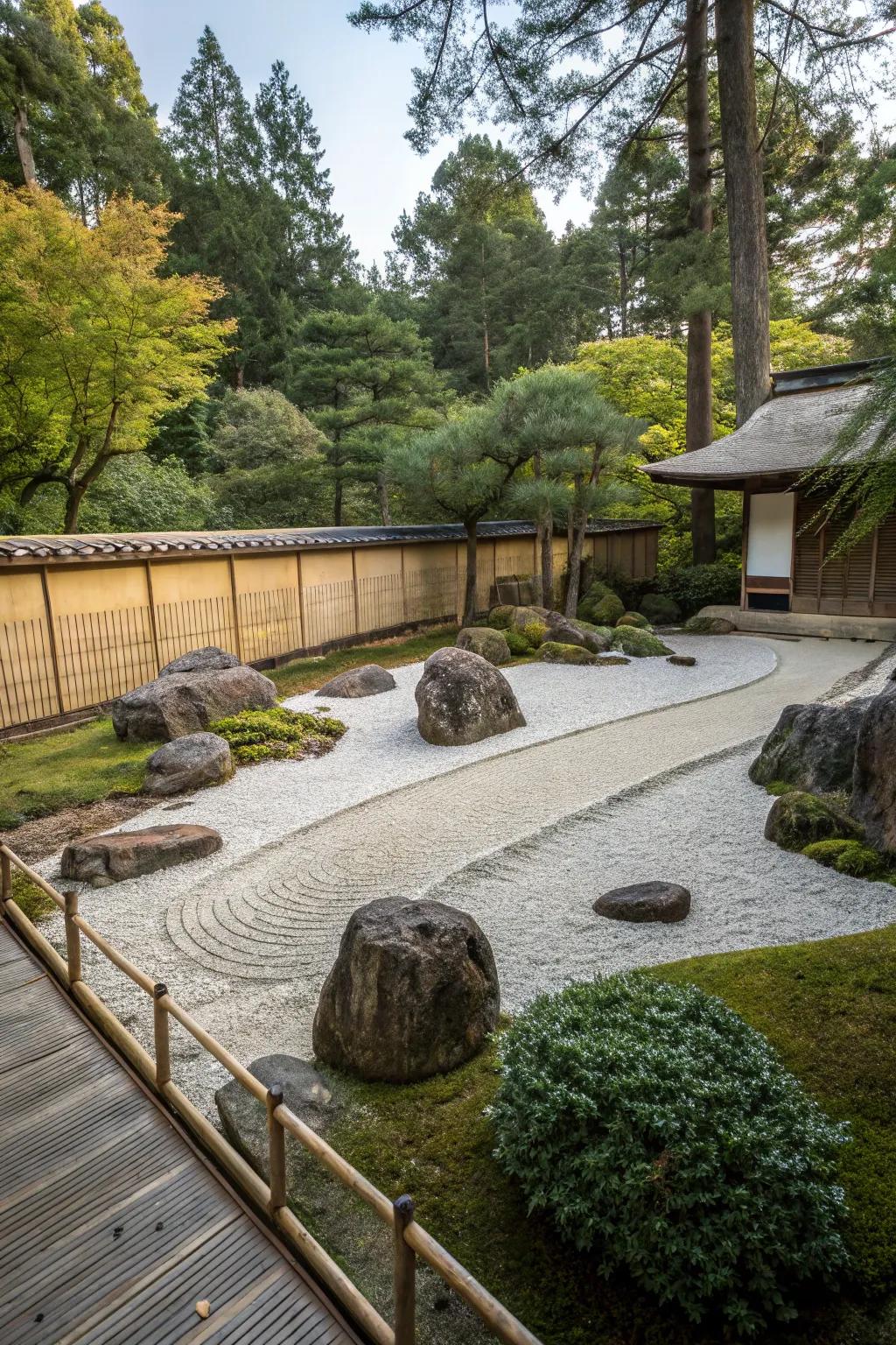 Natural colors maintain the garden's serene atmosphere.