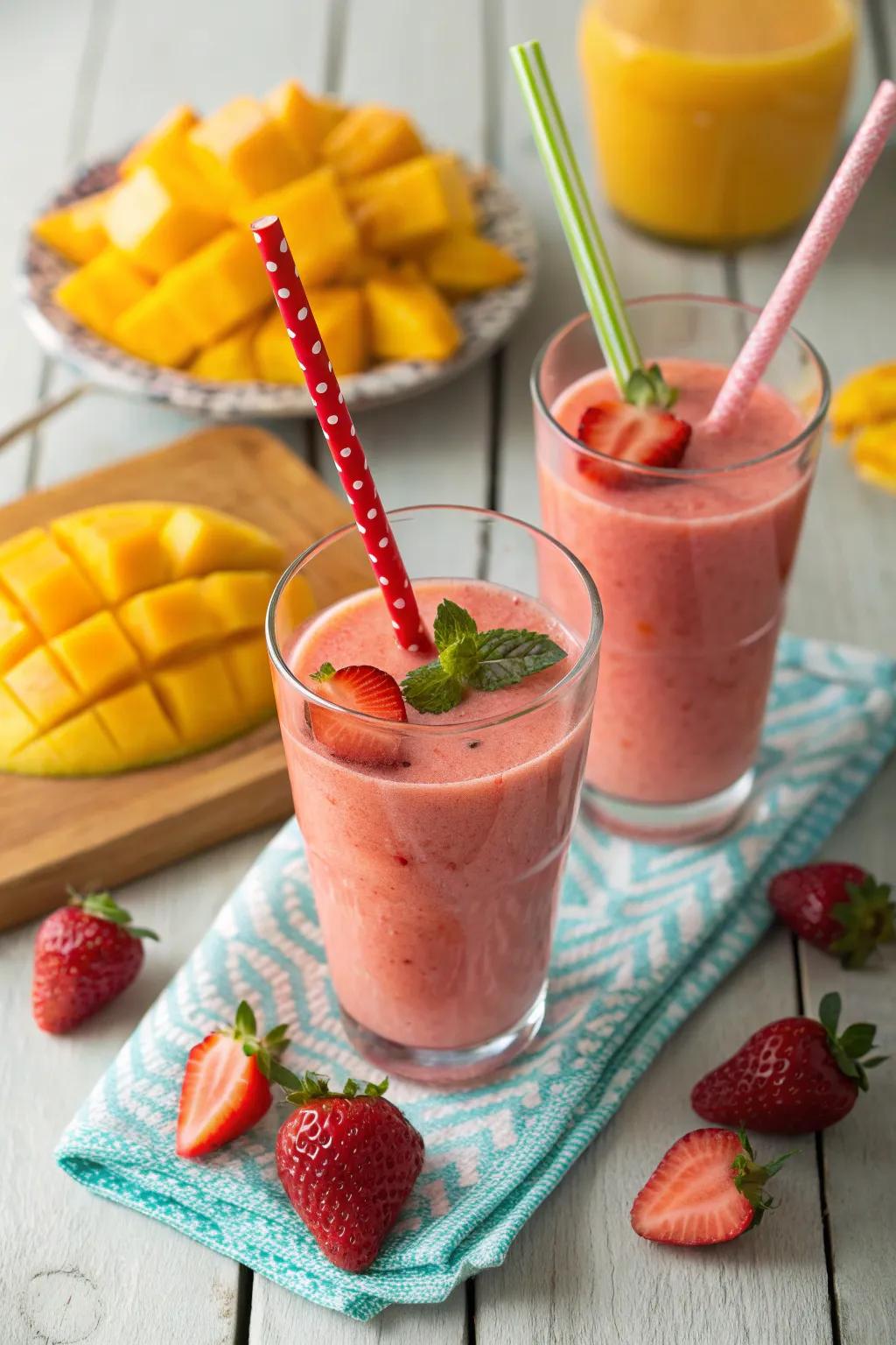 Refreshing strawberry mango smoothies for a spa treat.