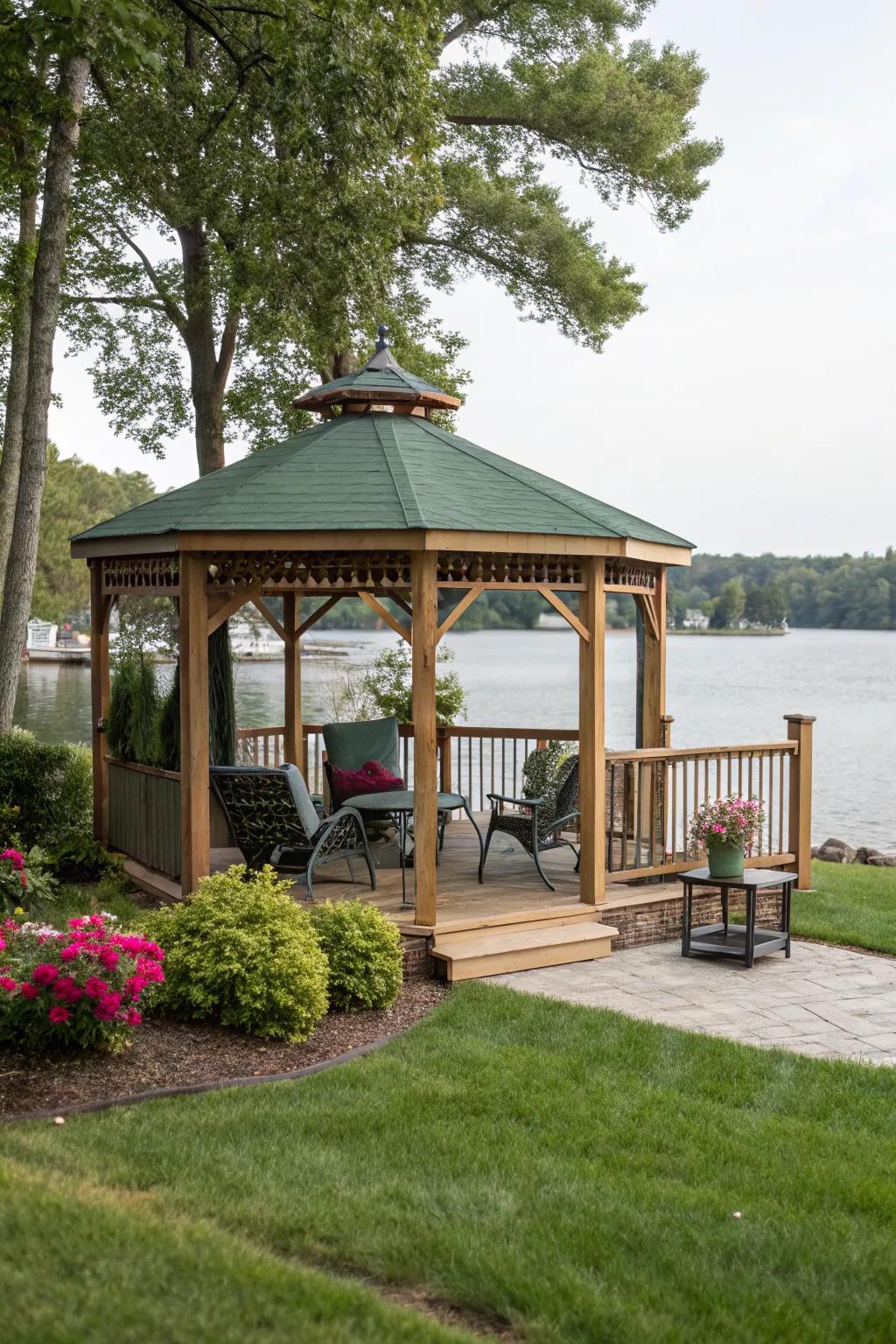 Create a shaded retreat with a gazebo or pergola for ultimate relaxation.