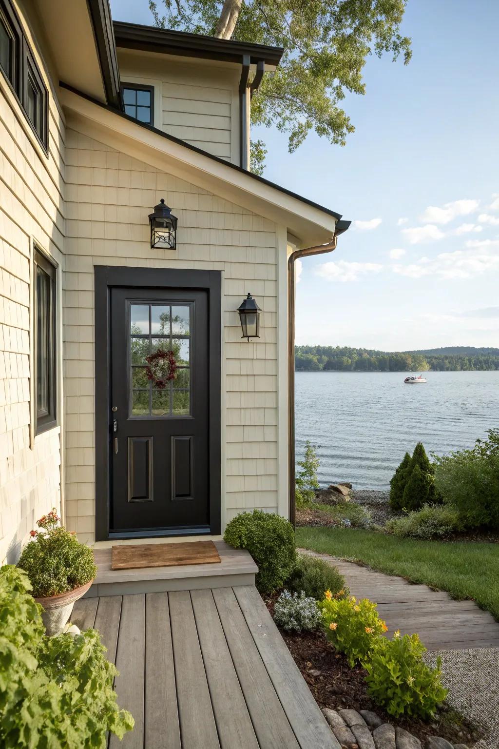 Contrasting trim adds visual interest to the door.