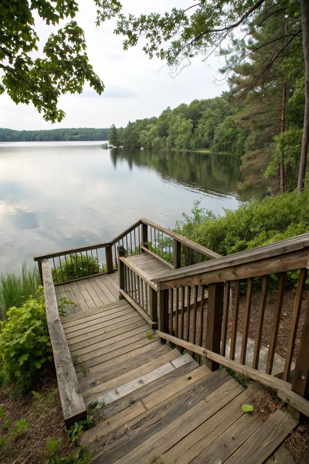 Steps providing easy access from the deck to the water.