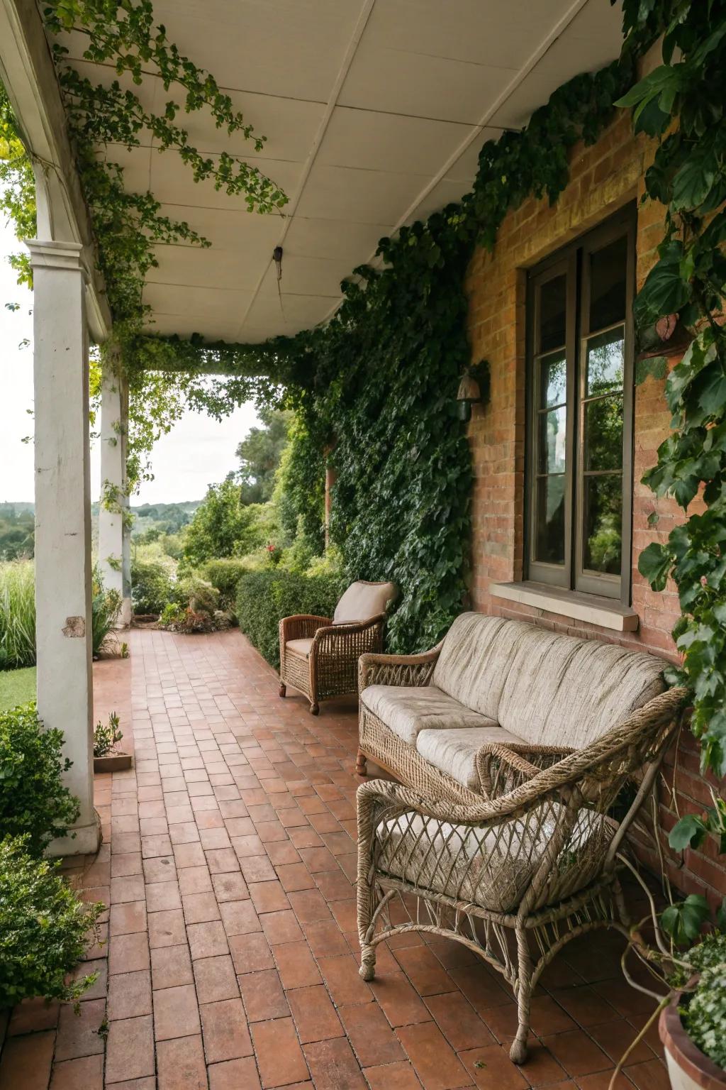 Embrace rustic charm with brick-look tiles for your lanai.