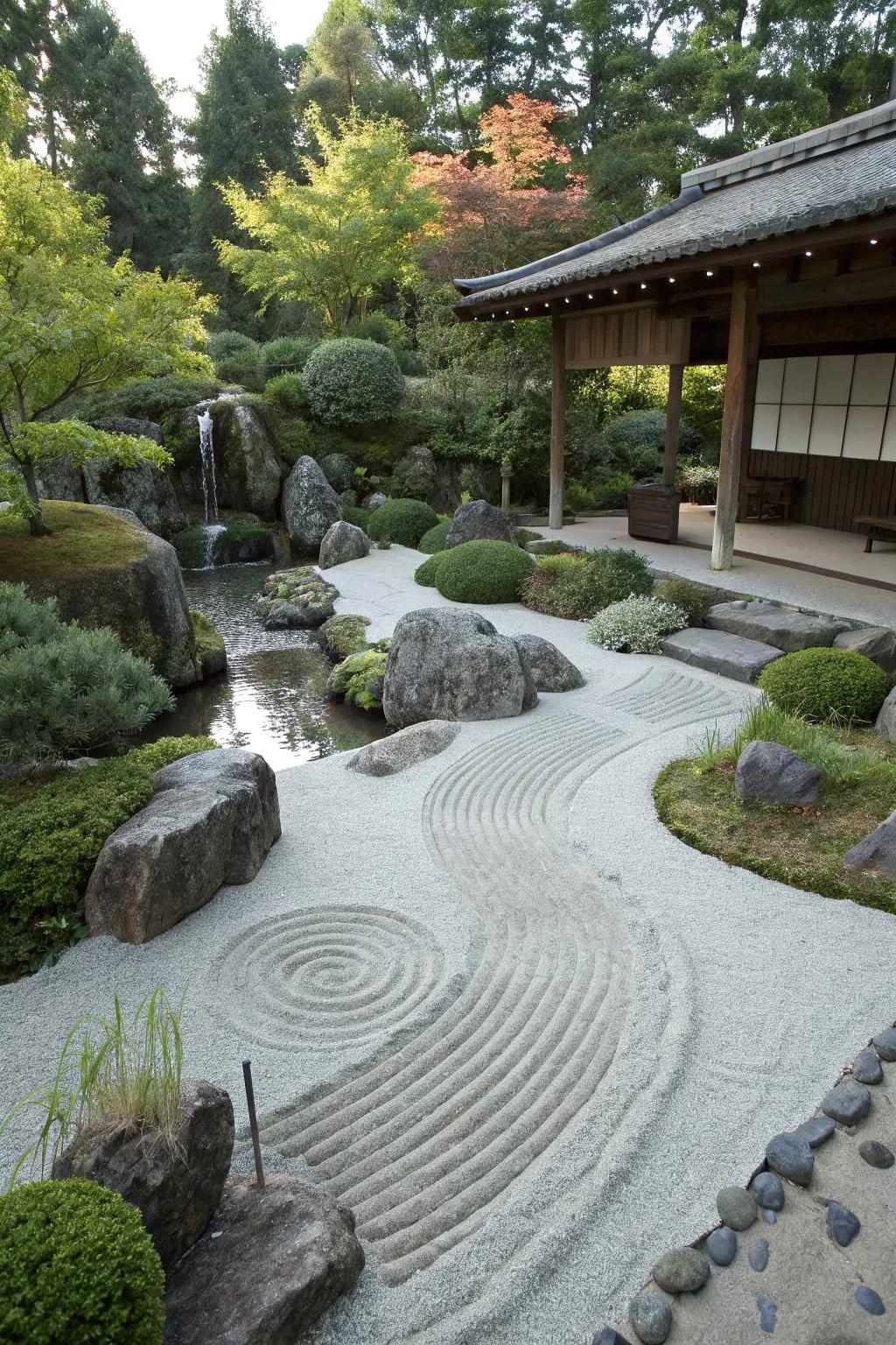A serene Zen garden designed for relaxation and reflection.