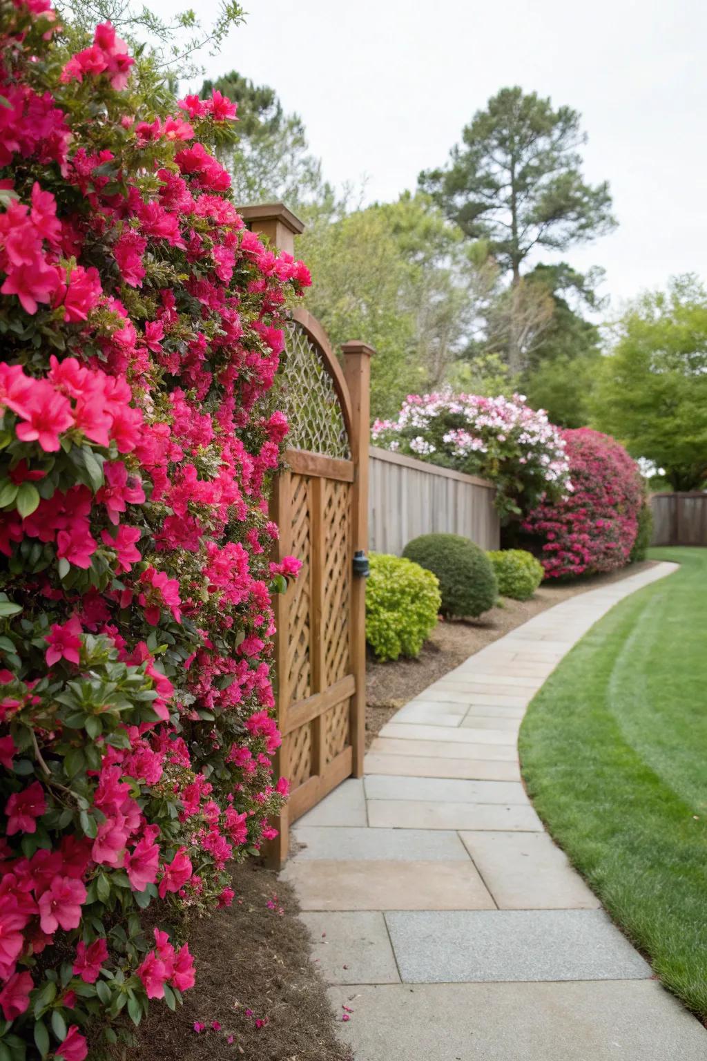 A living privacy screen with dense Encore Azaleas.