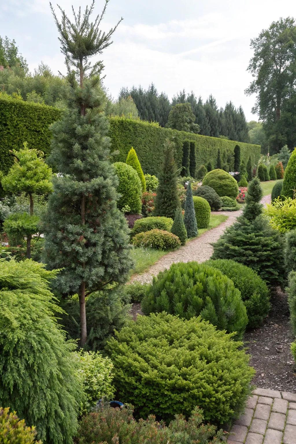 Evergreens keep gardens lively all year.