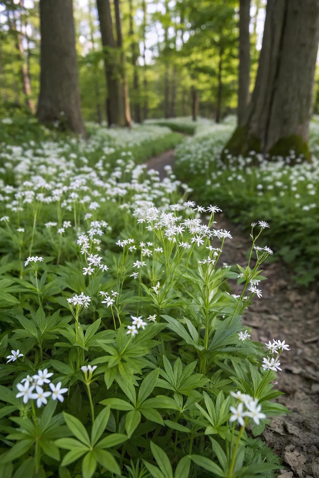 Sweet Woodruff adds charm and fragrance to woodland gardens.
