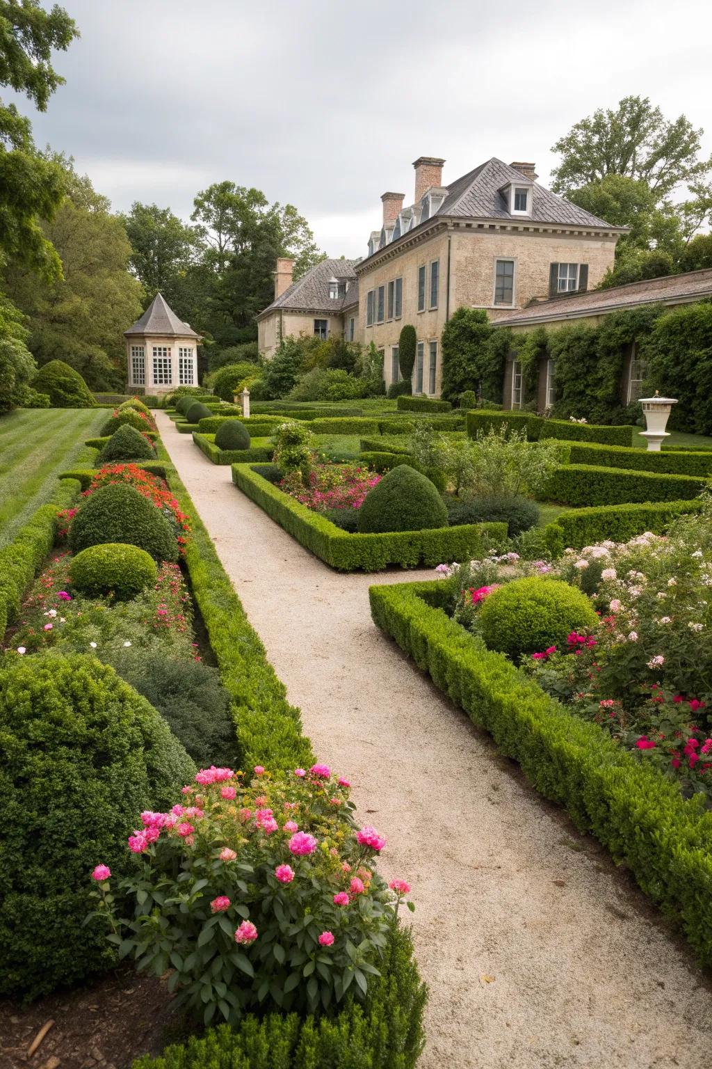 A formal garden exudes timeless elegance and sophistication.