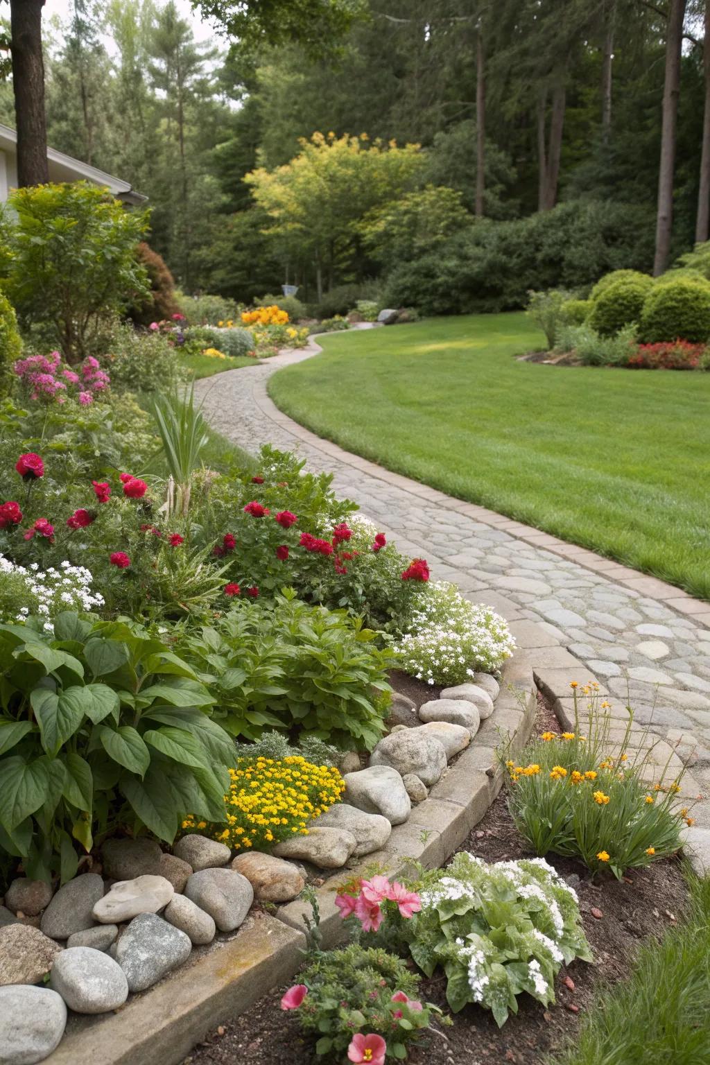 Accent stones highlight and enhance garden borders.
