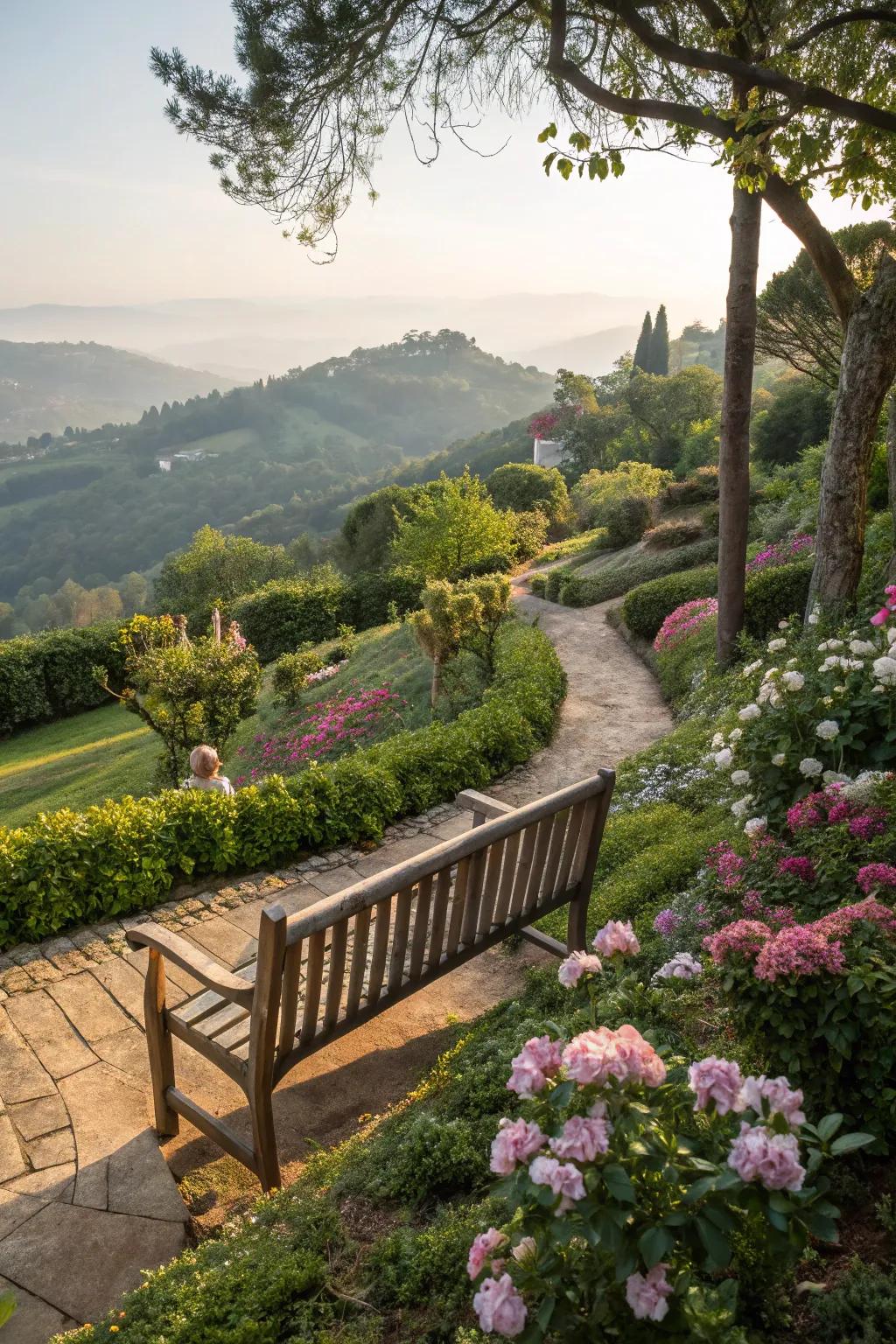 Seating areas provide perfect spots to relax and enjoy nature.