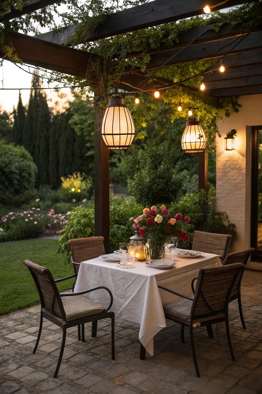 An outdoor dining space invites delightful meals on the patio.