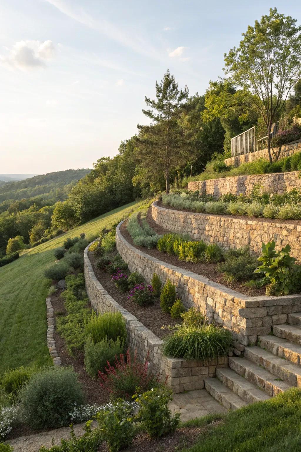 Retaining walls provide structure and style.