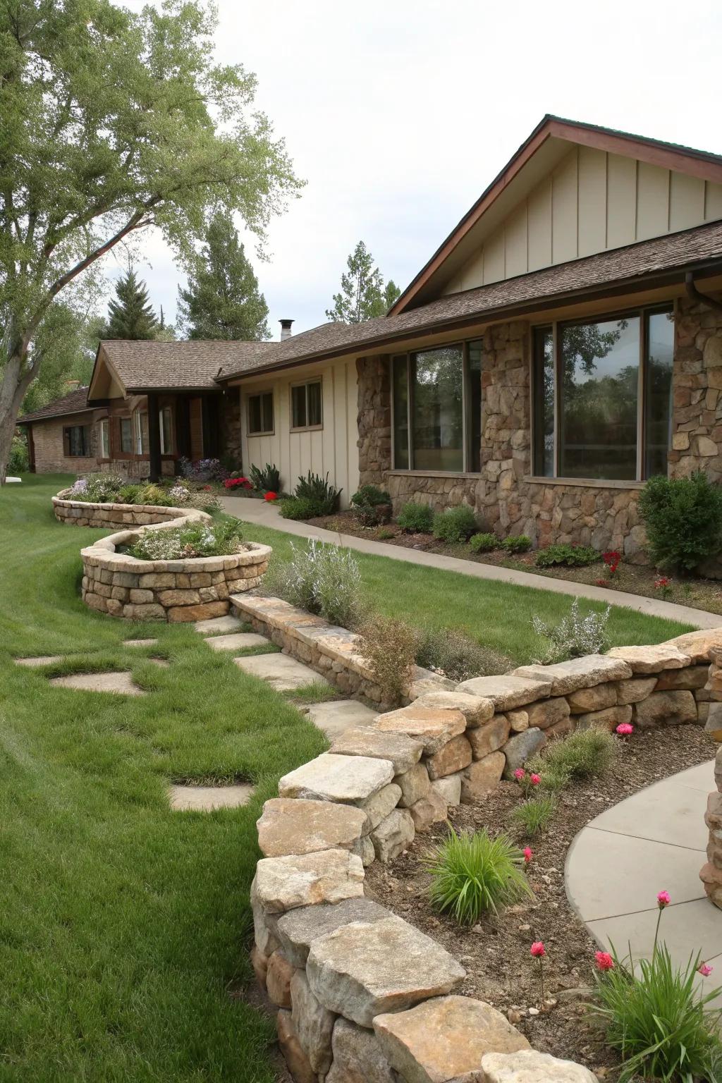 Stone features add elegance and define spaces