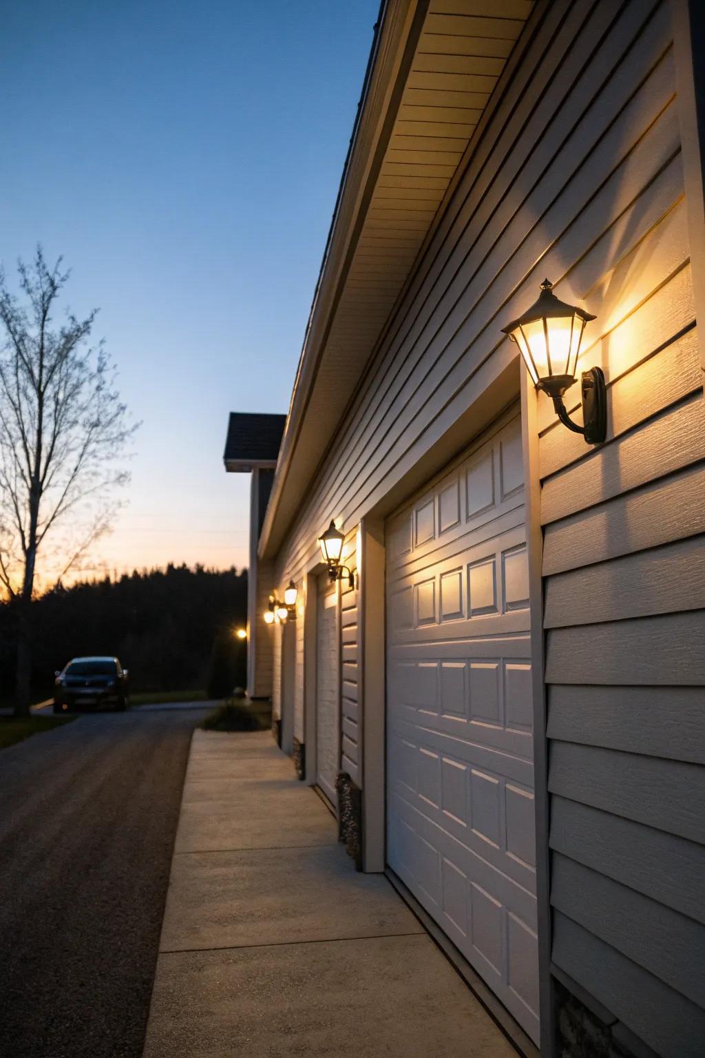 Strategic lighting can create a cozy and inviting atmosphere around your garage.