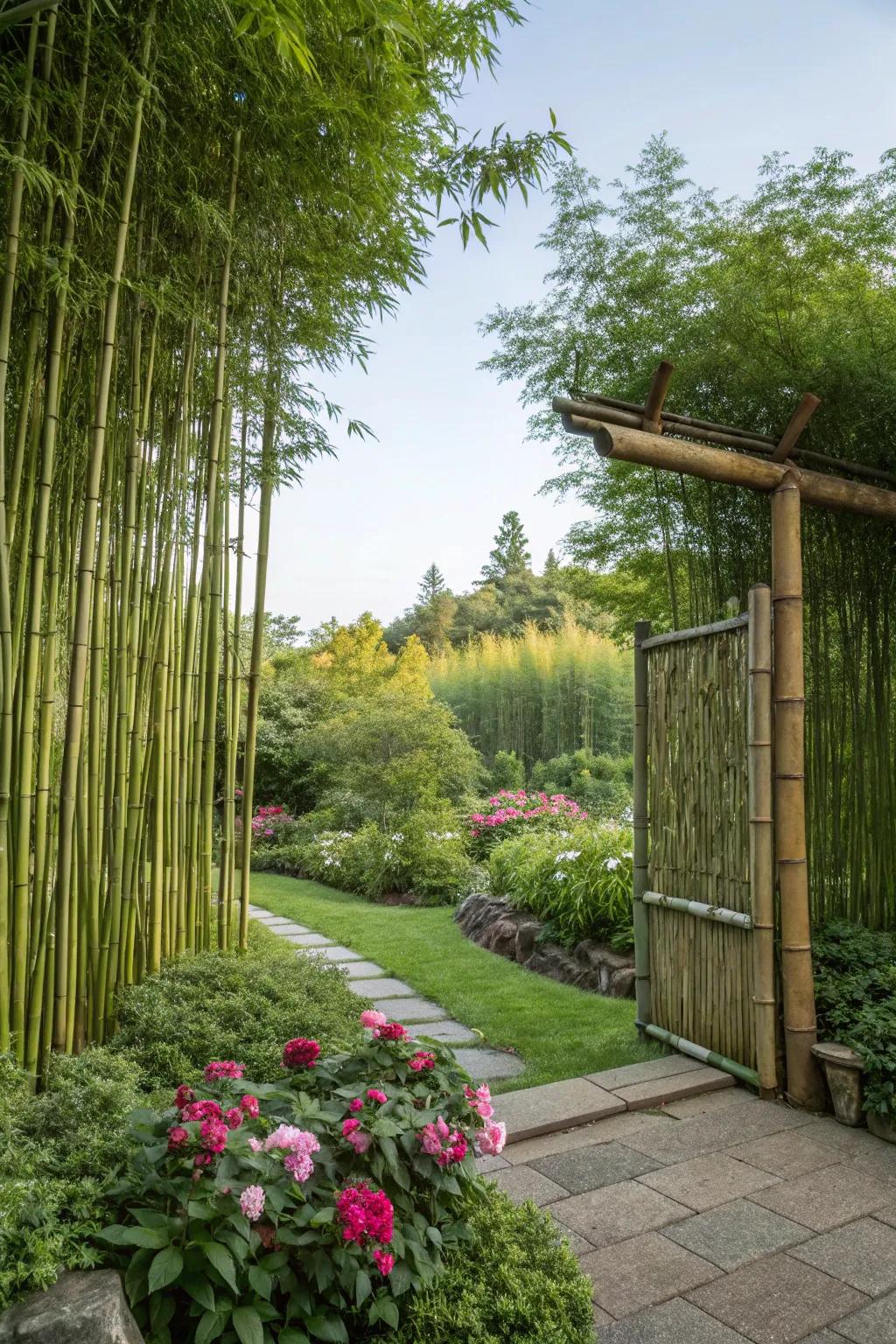 A bamboo screen adding a tropical touch to the yard.