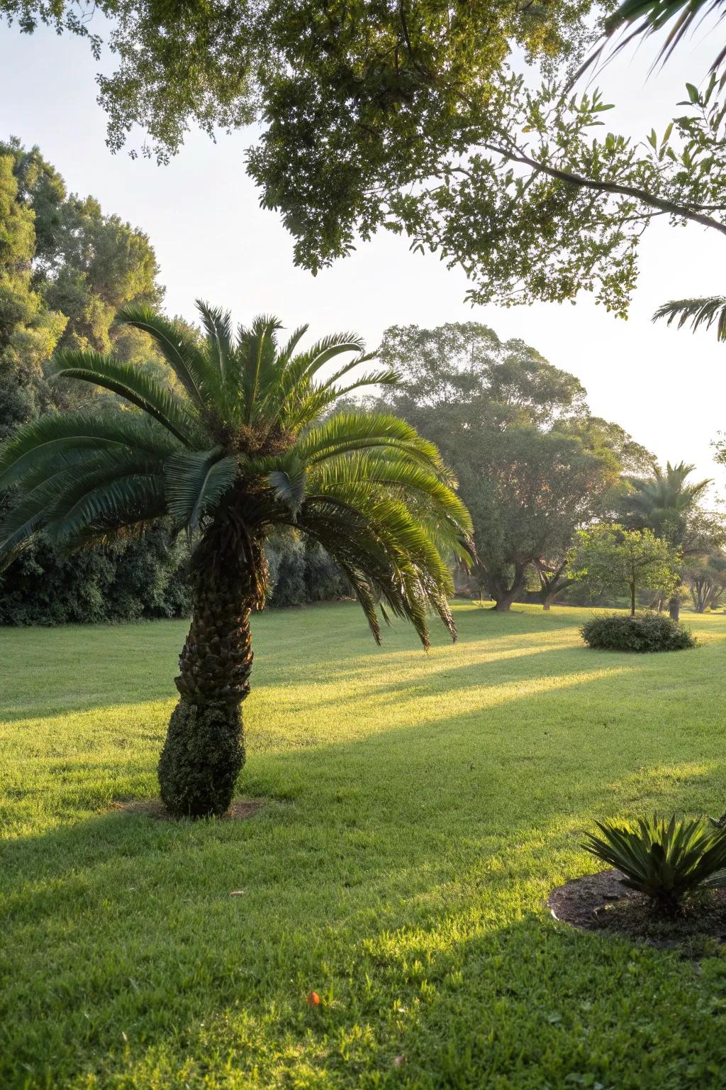 Make a statement with sago palms as grassy area focal points.