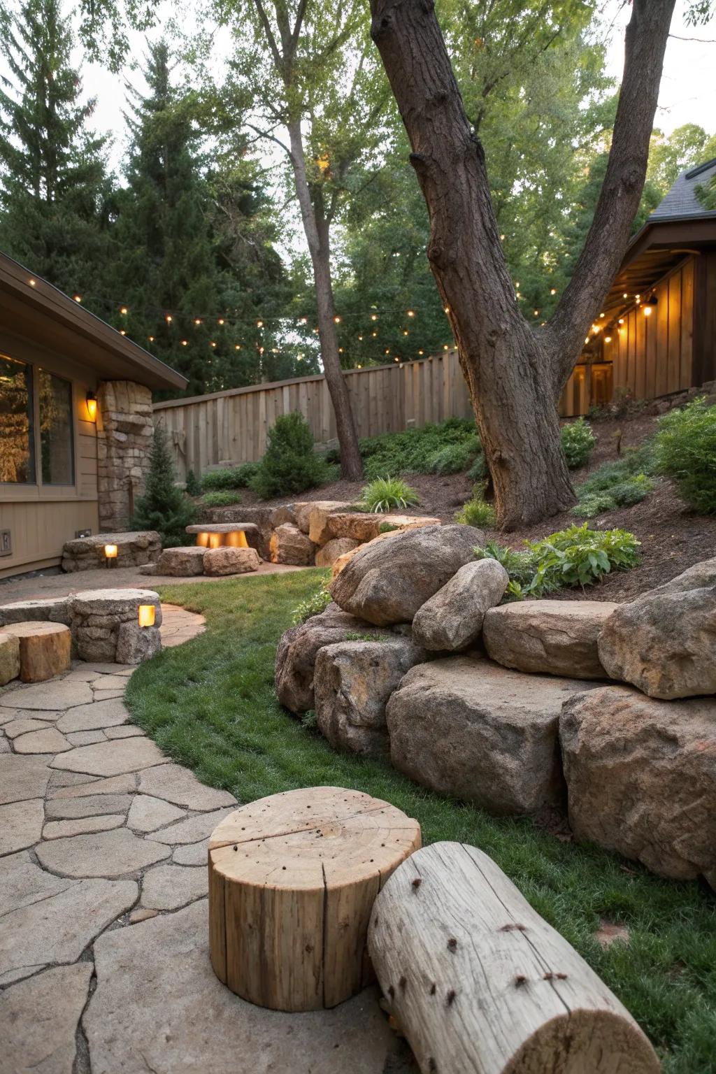 Natural elements bring texture to the garden.