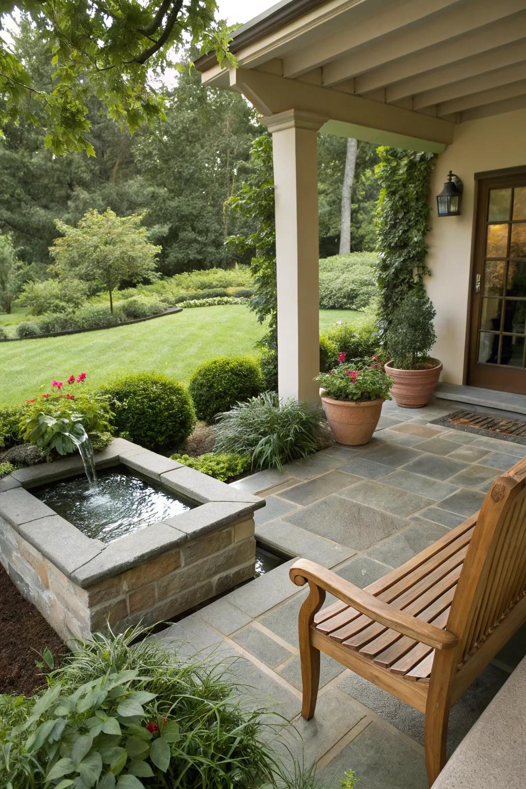 A water feature adds tranquility and a calming sound to your patio.