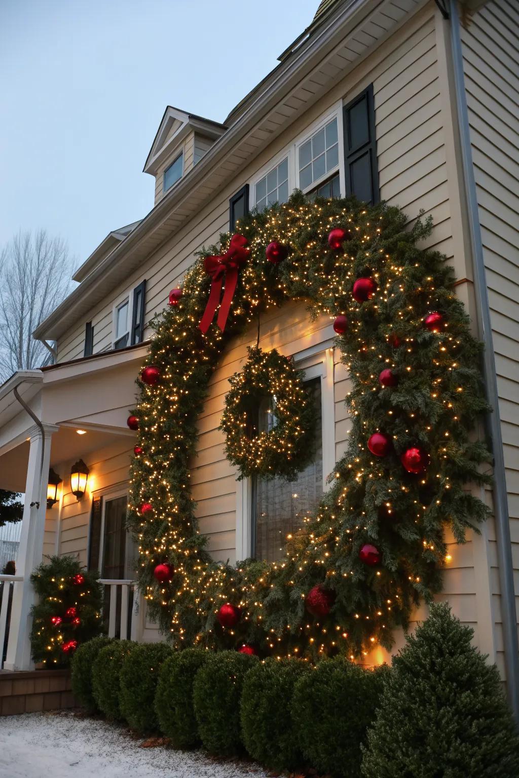 A supersized wreath creates a dramatic and festive statement.
