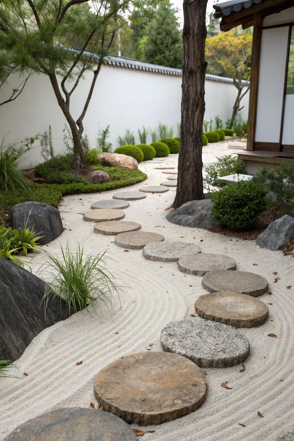 Zen simplicity with round stones for a tranquil path.