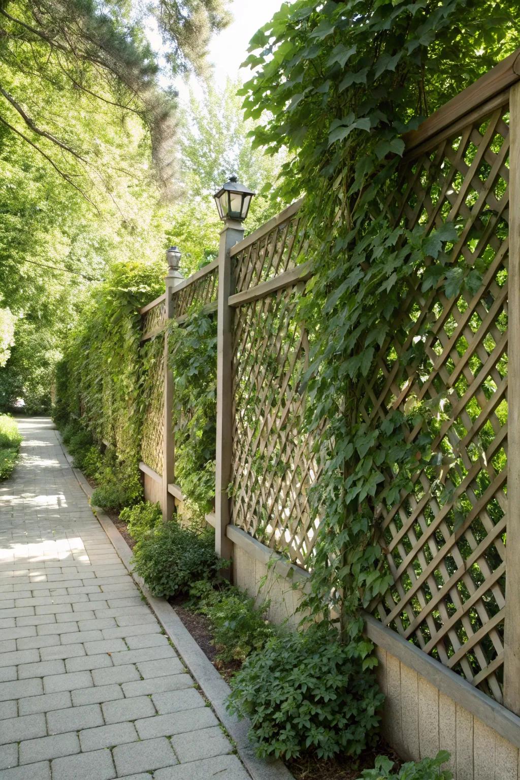 Lattice panels make a perfect backdrop for vibrant climbing plants.