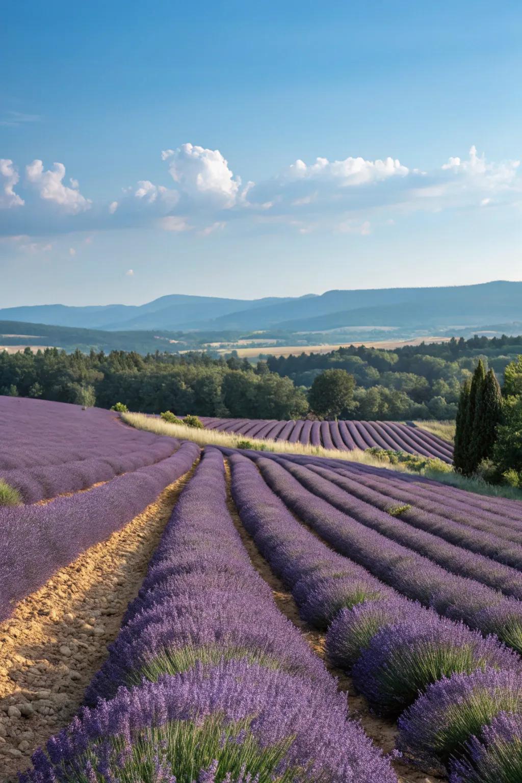 Uniform lavender rows creating a bold garden statement.