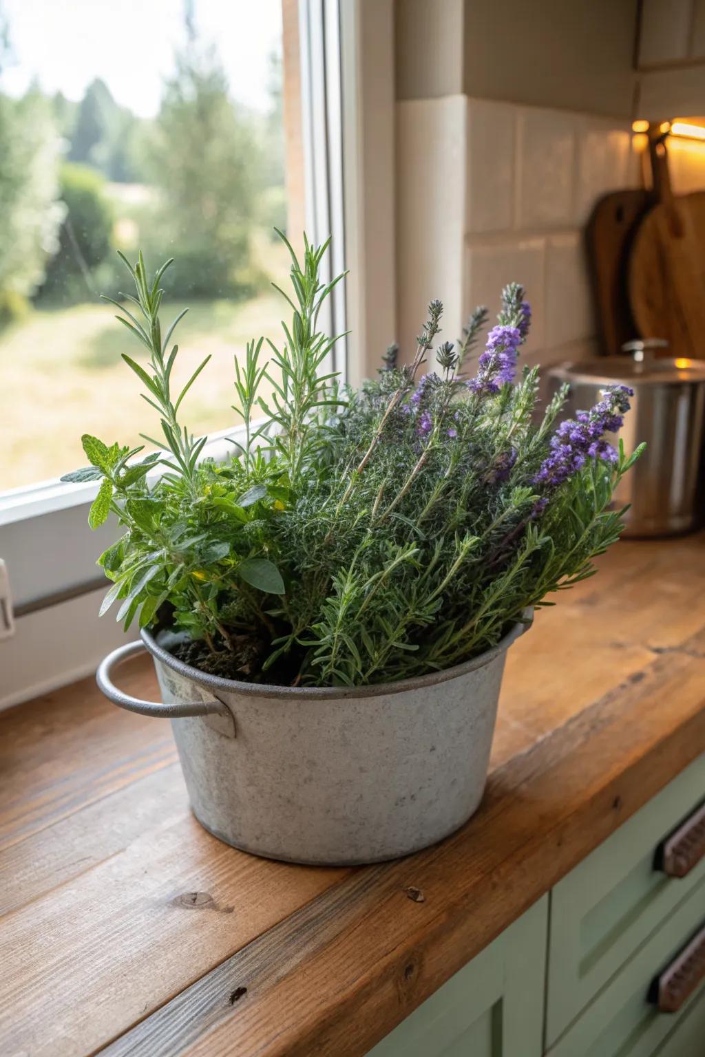A fragrant mix of lavender and culinary herbs.