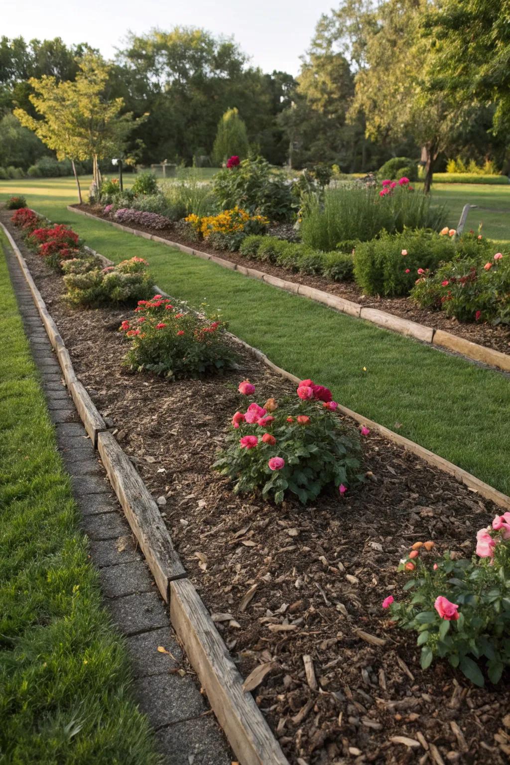 Mulch dividers for a seamless garden transition
