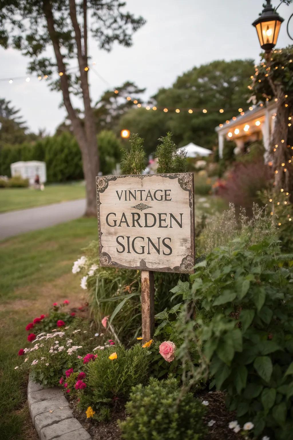 Infuse charm with vintage garden signs.