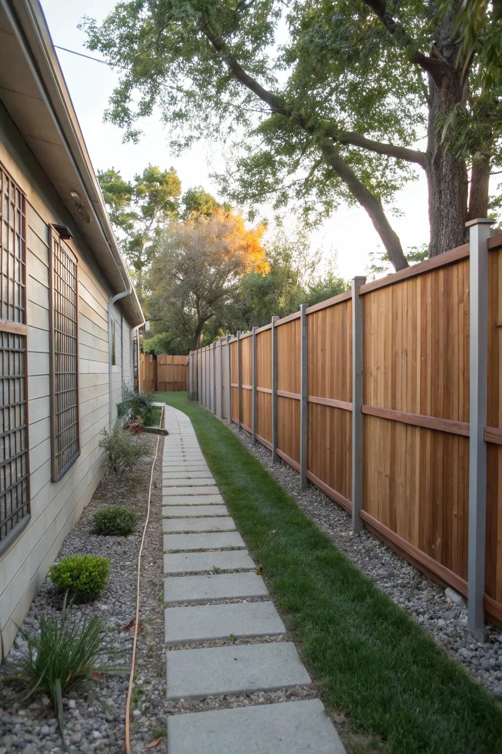 Mixed material fencing adds style and texture to your backyard.