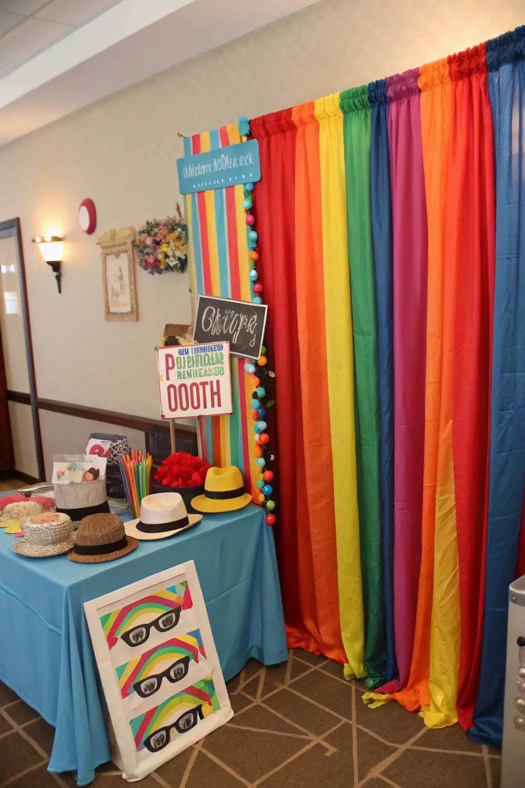 A DIY photo booth adds entertainment and captures memories.