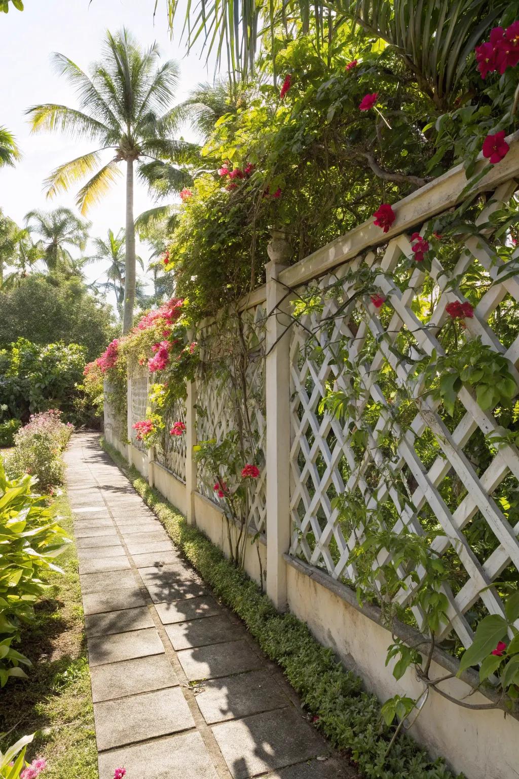 Lattice fences add texture and allow for creative planting.