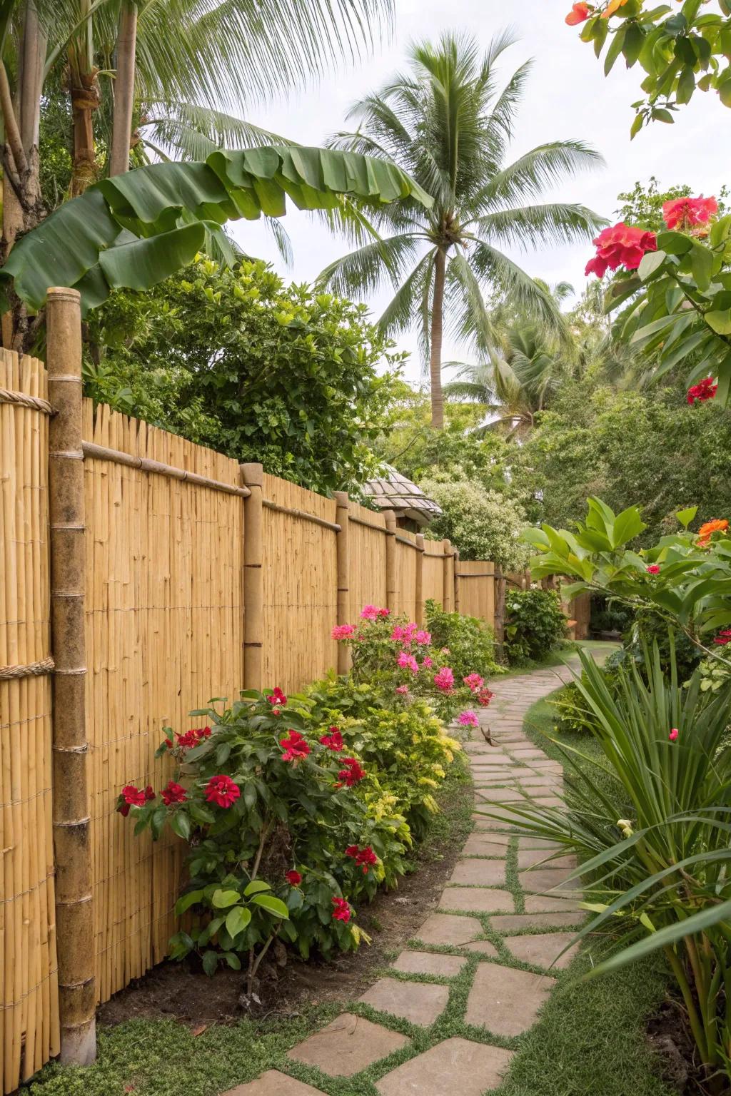 Bamboo fences offer a sustainable and exotic aesthetic.