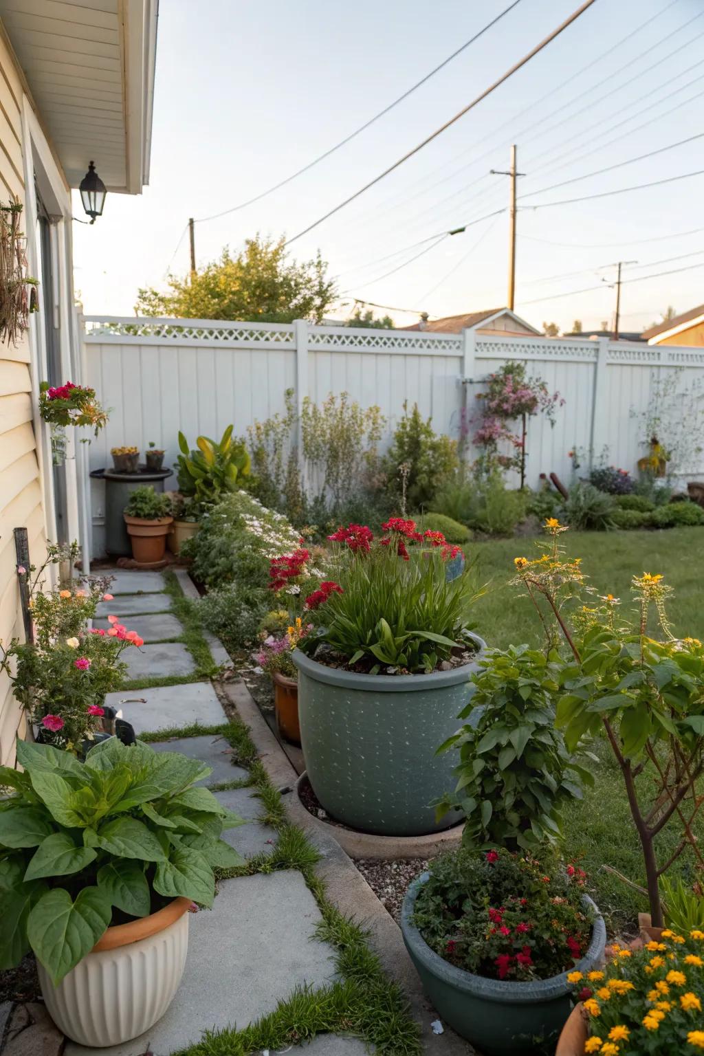 Container gardening offers flexibility and style for small yards.