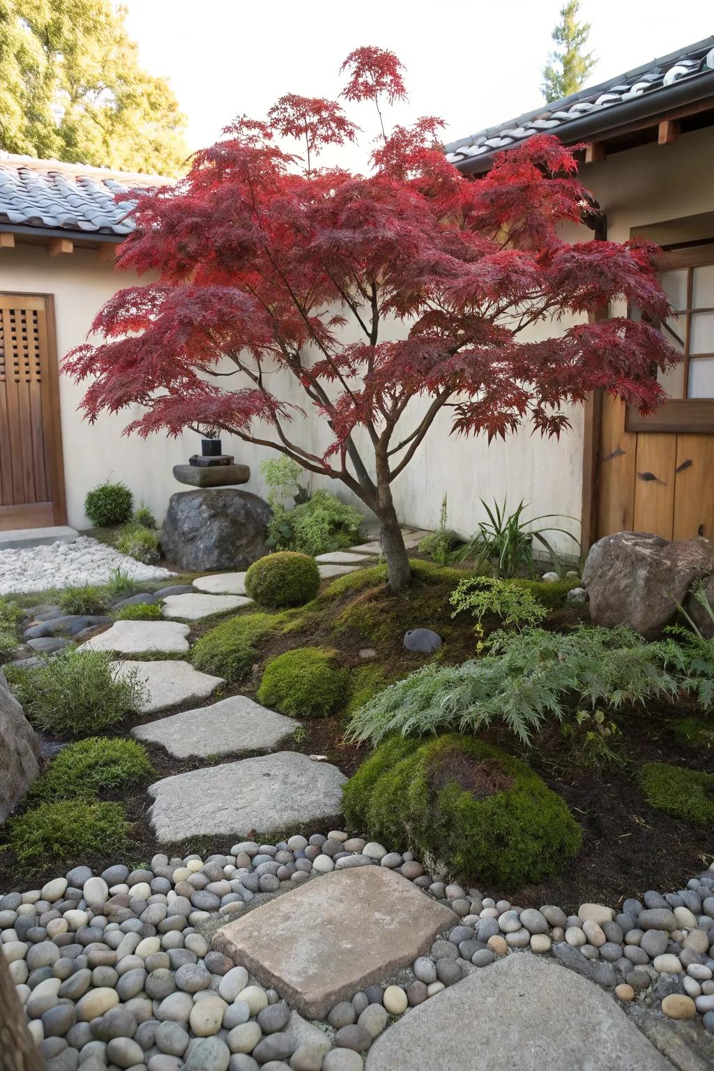 Dwarf Japanese Maple adds Zen vibes and stunning color.