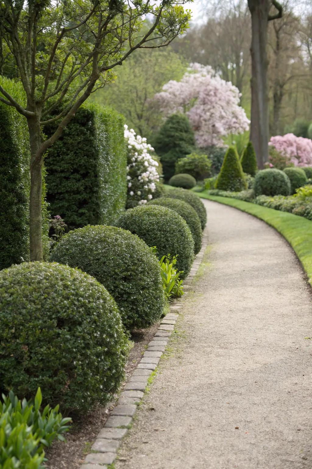 Timeless green appeal of boxwood borders.