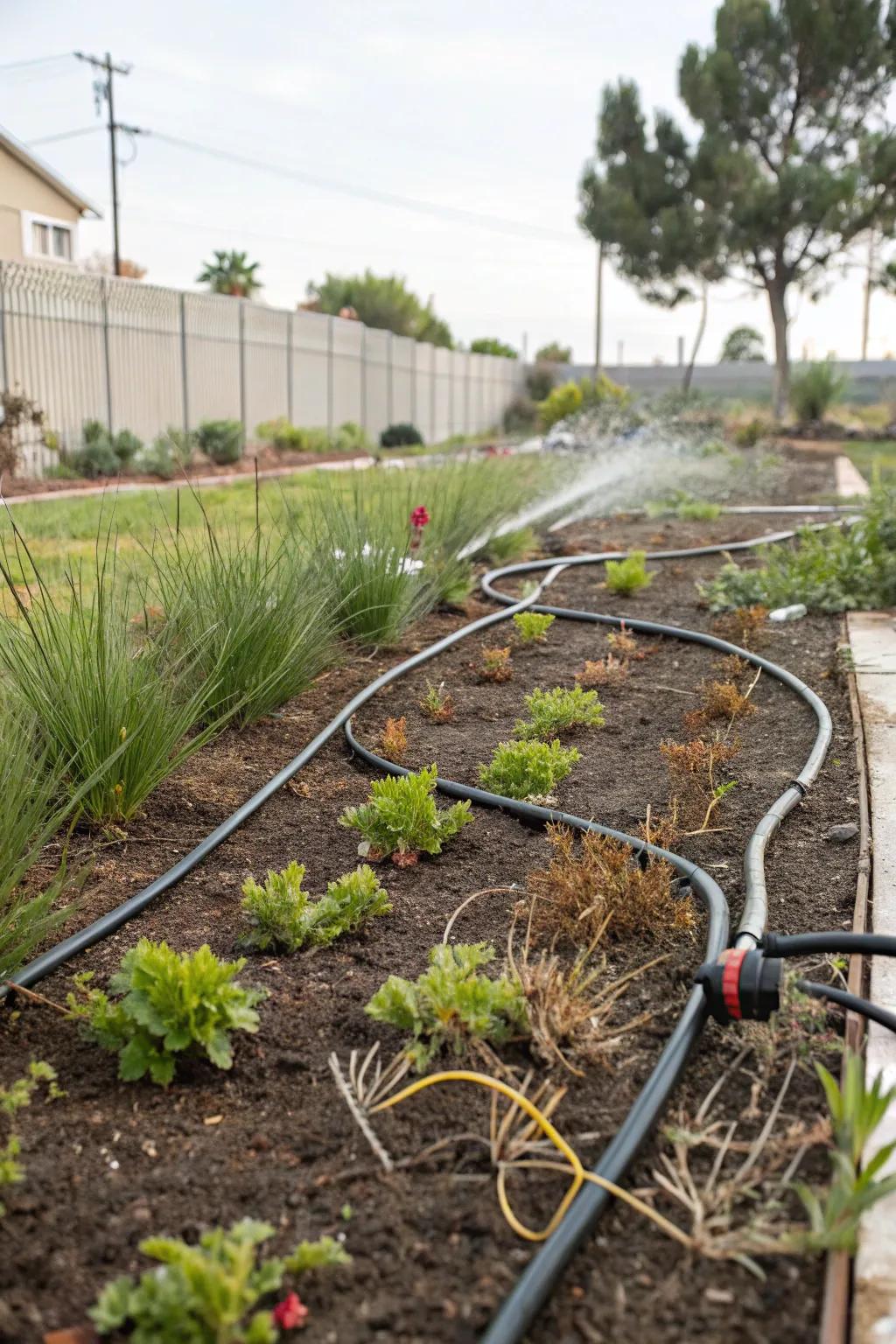 Drip irrigation is an efficient way to keep plants hydrated while conserving water.