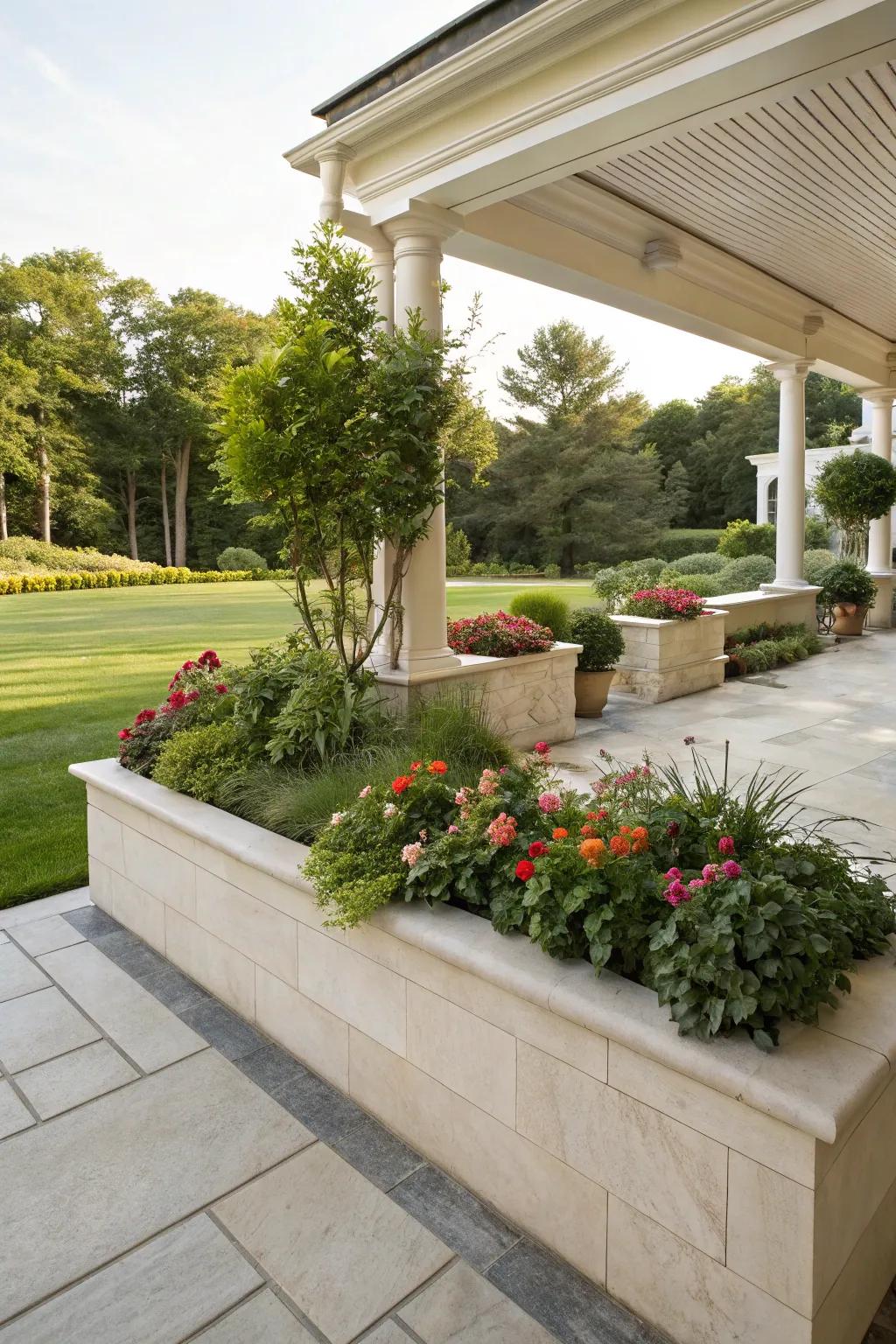Greenery integrated into the patio design.