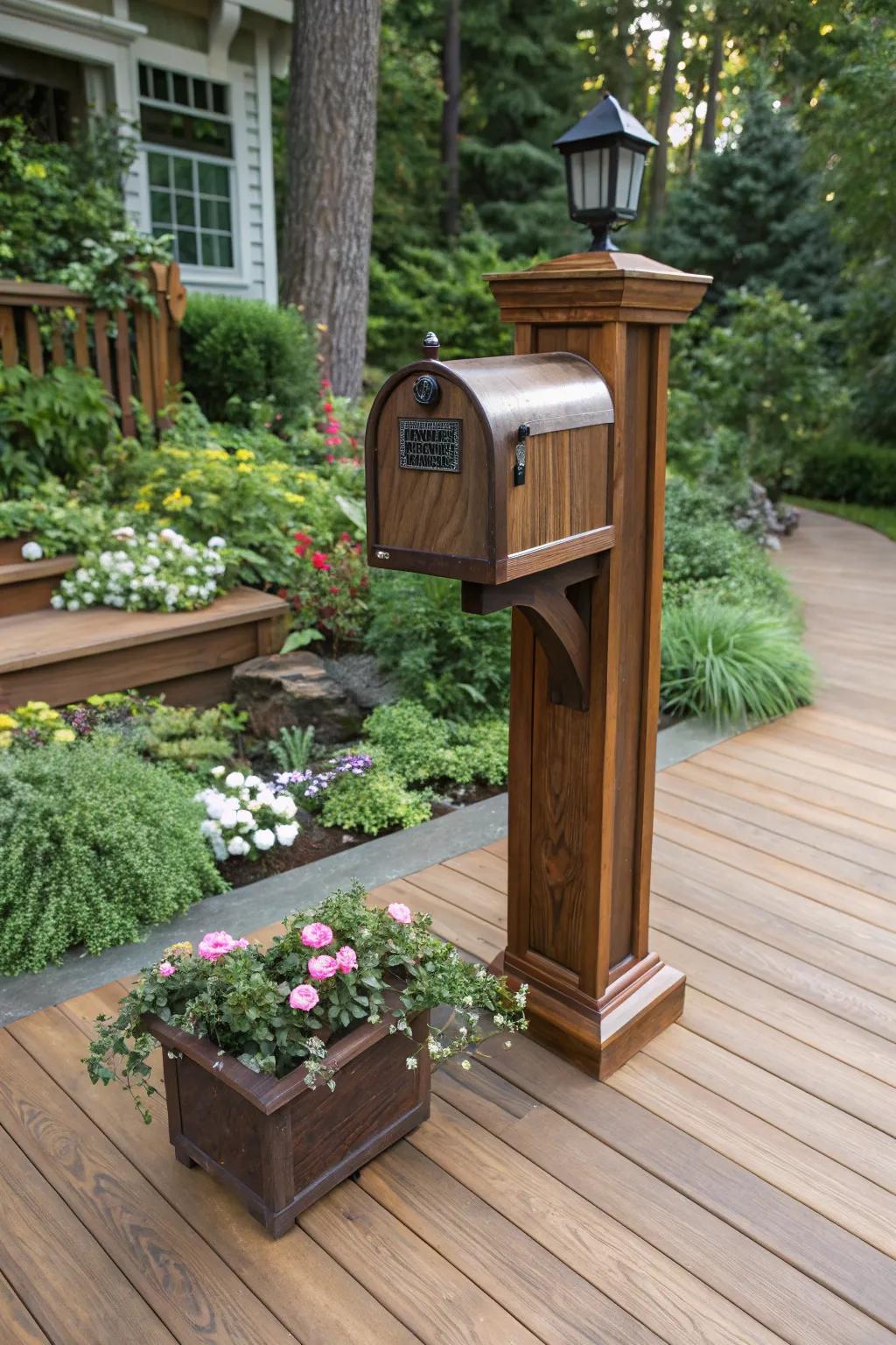 A woodgrain mailbox adds warmth and elegance to your entryway.