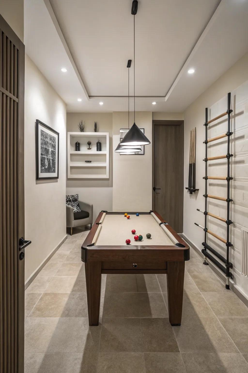 Compact pool tables fit well in small rooms without overwhelming the space.