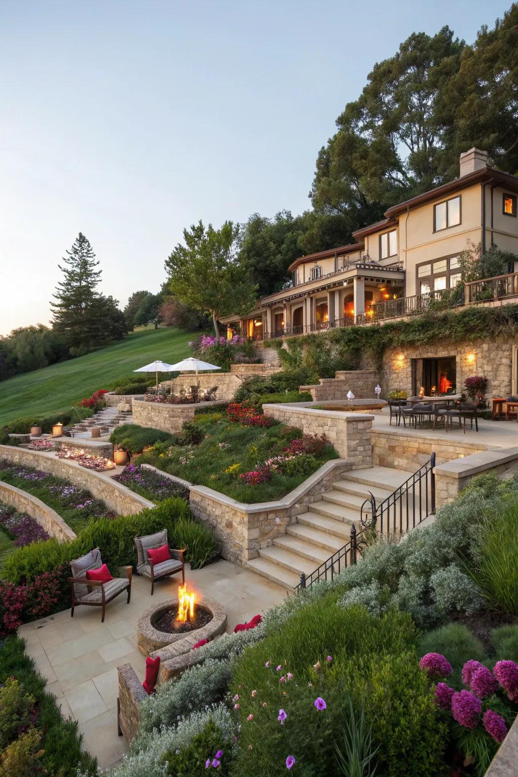 Multi-level terraces enhance both function and aesthetics.