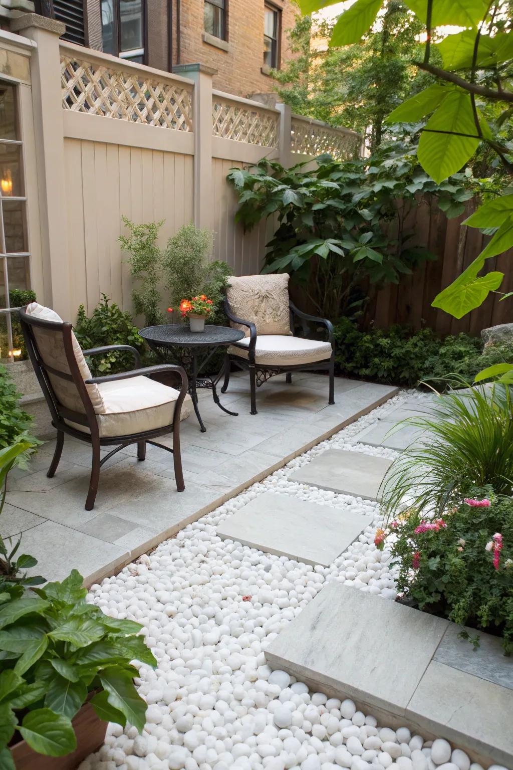 Define your patio with elegant marble chips.