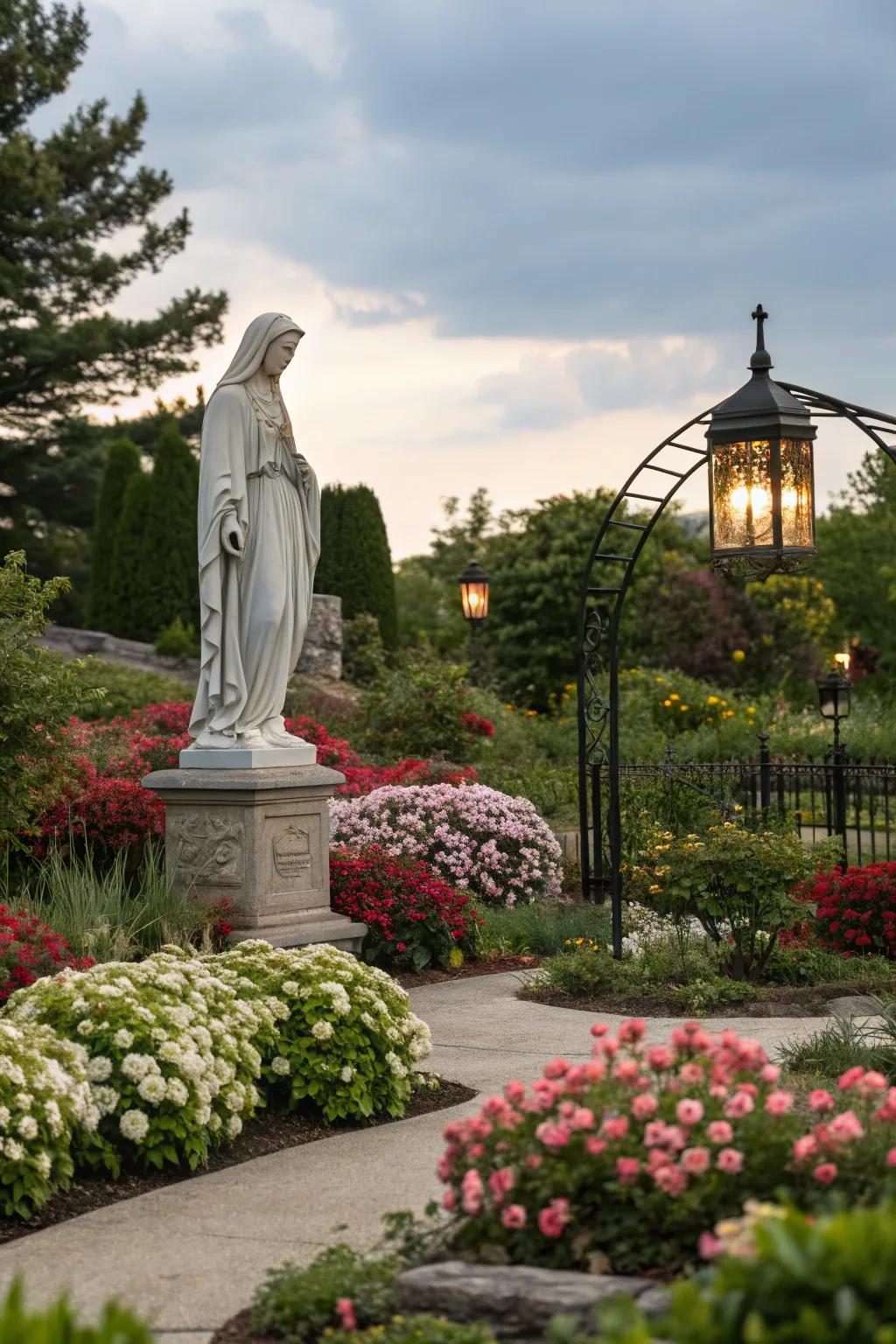 Seasonal plant rotation keeps a Mary garden lively year-round.