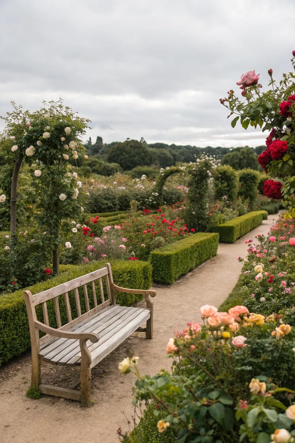 A memory garden with a bench surrounded by meaningful blooms.