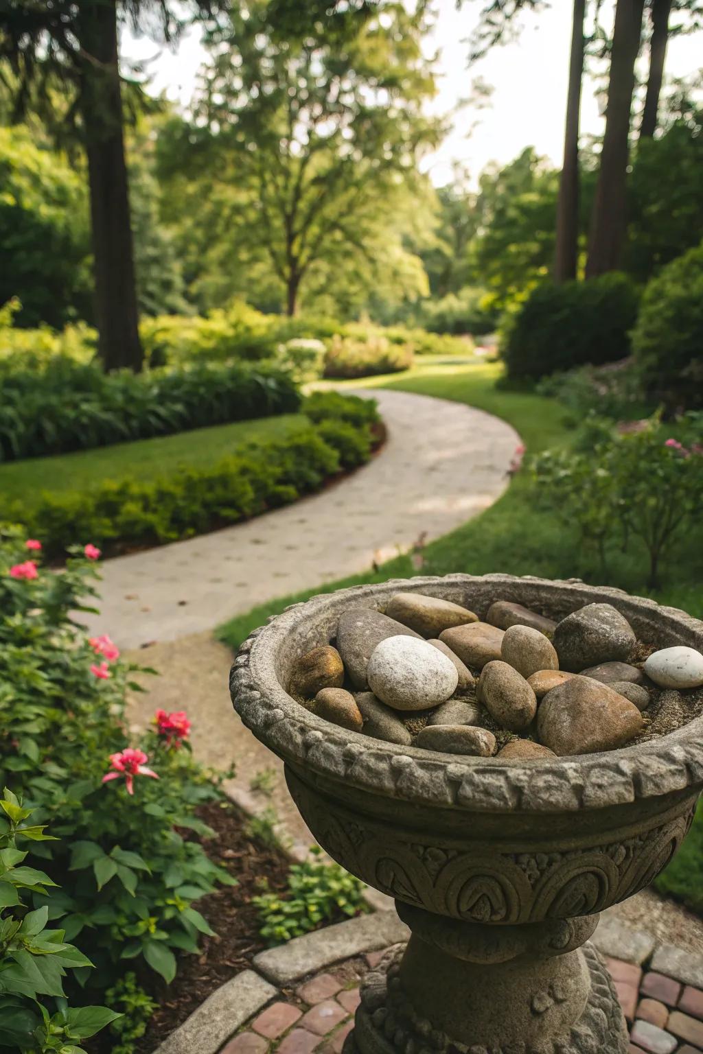 Decorative containers elevate the look of memorial stones.