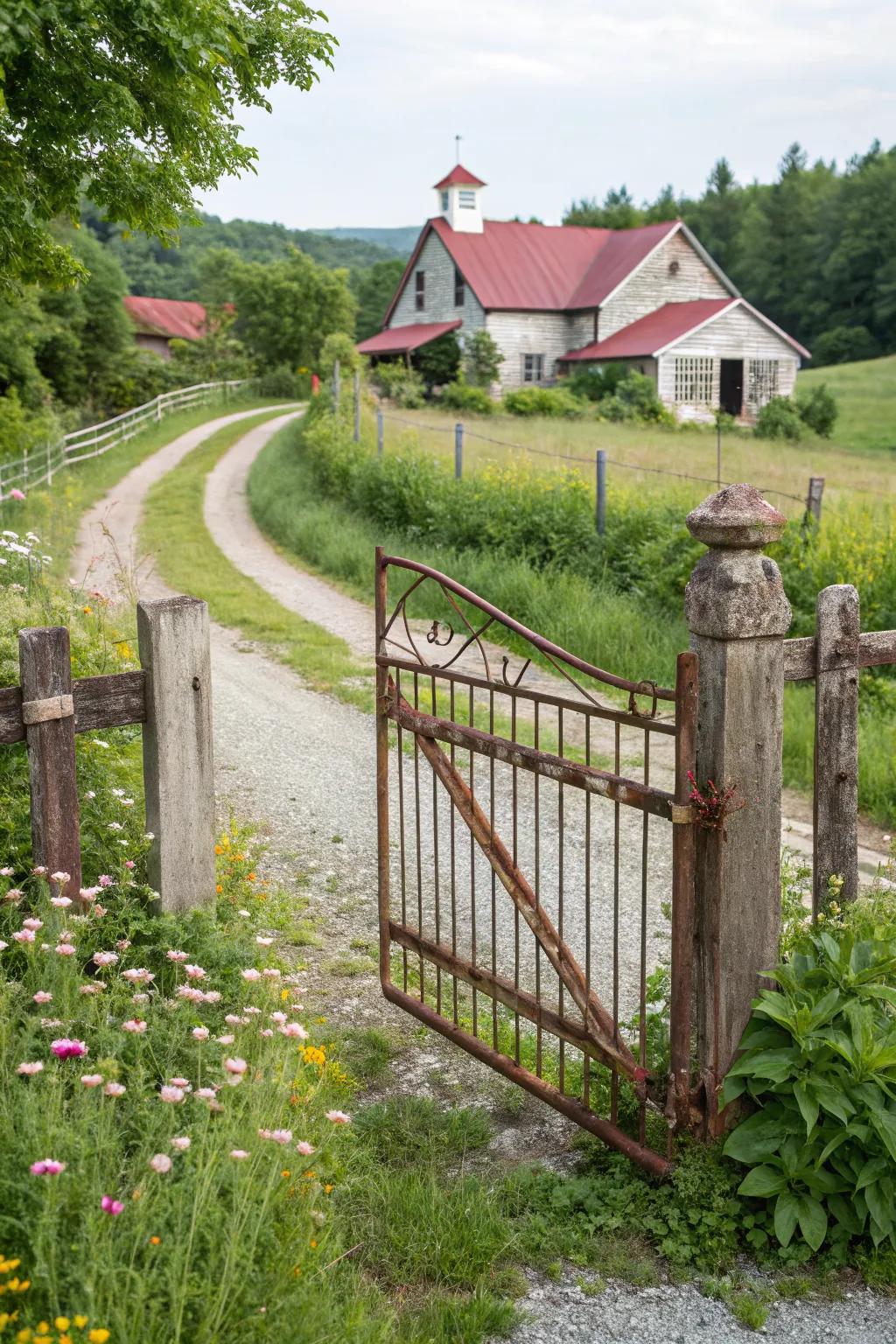 Distressed gates add rustic charm and character.