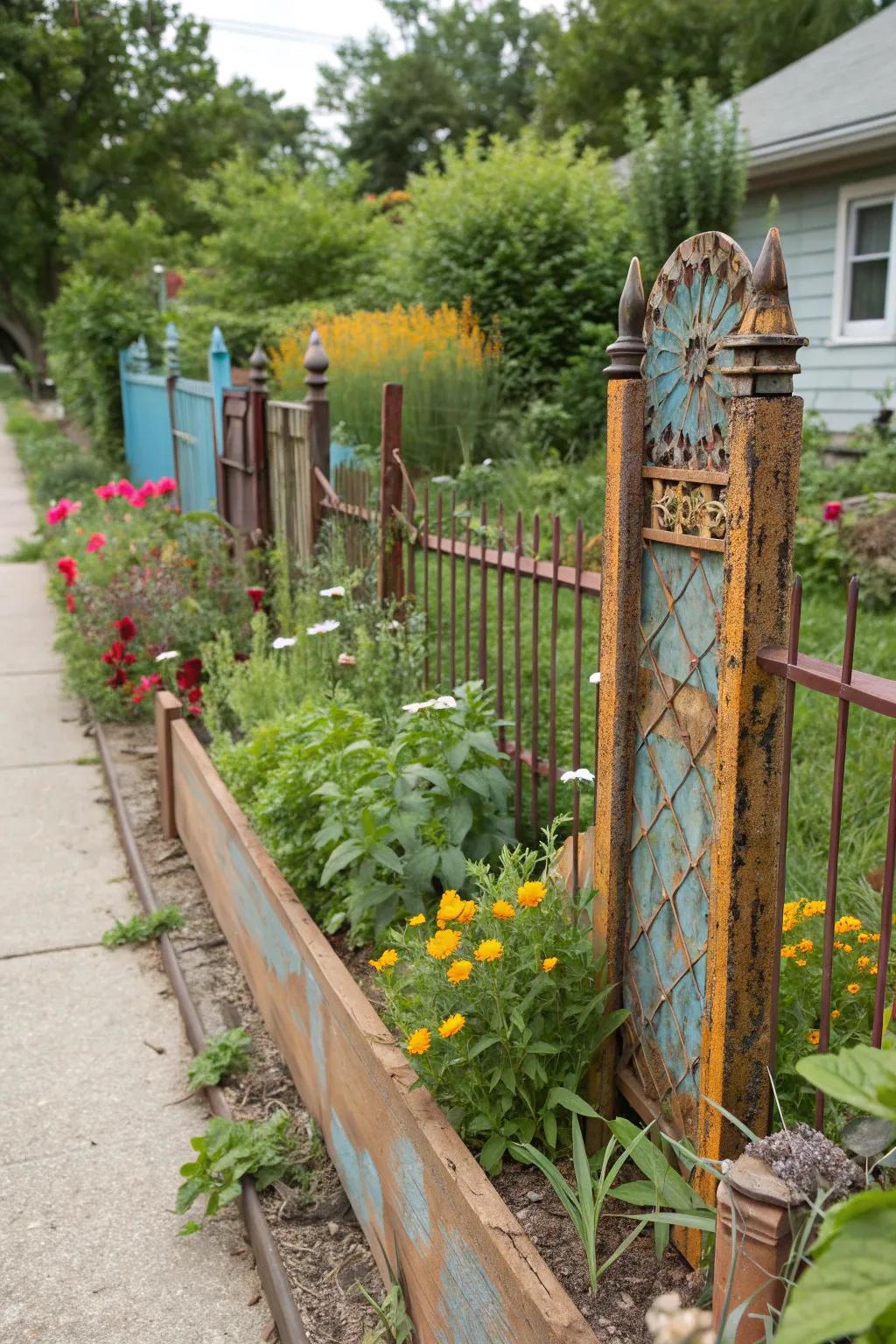 Recycled metal fences offer eco-friendly charm.