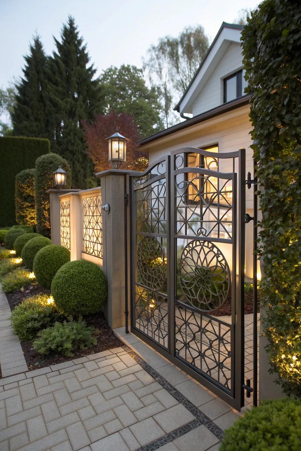 Metal gate with geometric patterns for a modern twist.